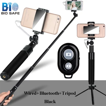 

[ [Bio Selfie Sticks] Foldable Selfie Stick Bluetooth Self Timer Tripod Shutter Remote Controller for IOS Android Mobile Phone