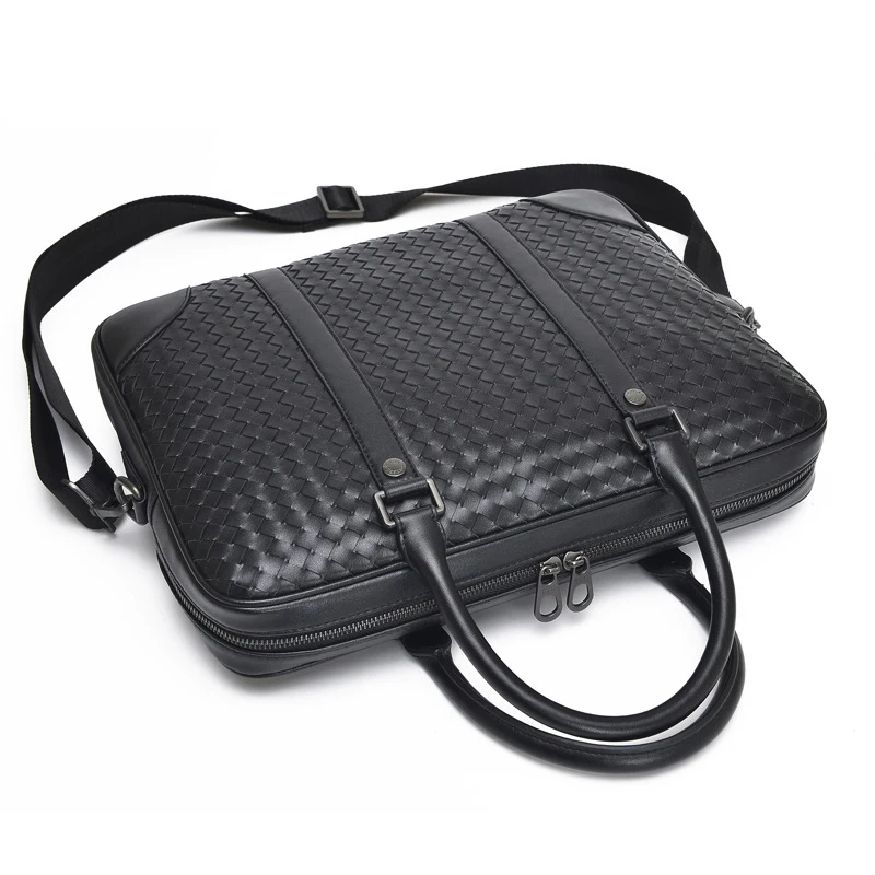 Сумка мужская тканый портфель большая через плечо модная вместительная 1" Сумка для компьютера черная
