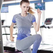 YD брендовая спортивная рубашка для йоги, короткий рукав, женский топ для бега, дышащая женская футболка, для йоги, градиентная Спортивная футболка для женщин 5013