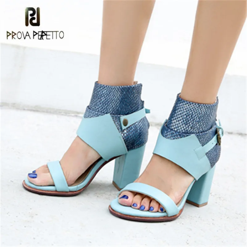 Prova Perfetto Blue Gladiator Sandals Chunky High Heels Women Genuine Leather Sandalias Mujer Sexy Rubber Shoes Women Pumps цена Prova Perfetto Blue Gladiator Sandals Chunky High Heels Women Genuine Leather Sandalias Mujer Sexy Rubber Shoes Women Pumps цены онлайн