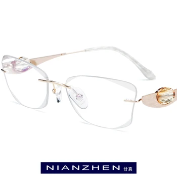 

B Wire Titanium Eyeglasses Frame Women Luxury Diamond Trimming Cut Frameless Rimless Myopia Optical Glasses Frames Eyewear 7715