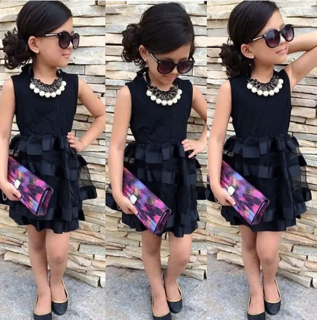 Girls Baby Girls Dresses Princess Party Black Sleeveless Tulle Tutu