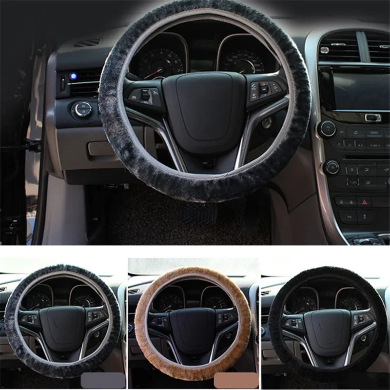 

New Winter Charm Warm Long Wool Plush Car Steering Wheel Covers woolen Car Universal Auto Interior Accessories 38cm
