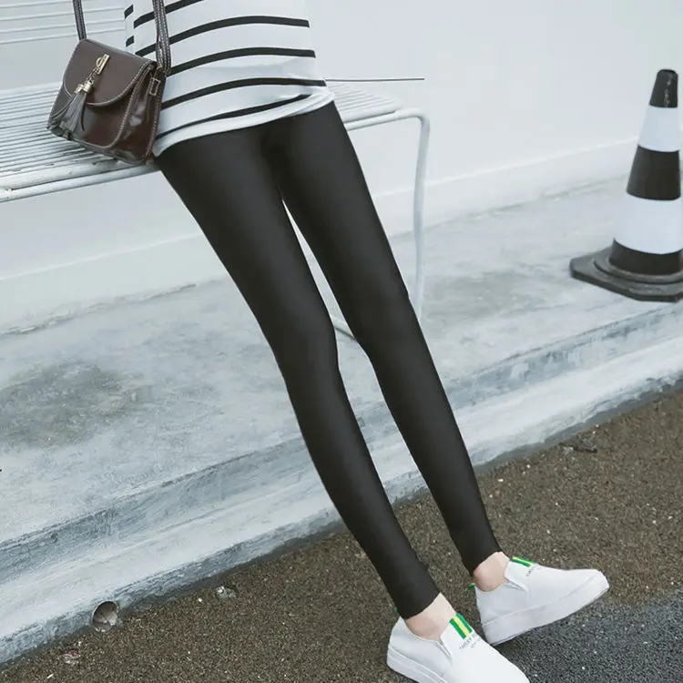 Модные Леггинсы для беременных весна-осень беременности носить блестящие брюки поддержка живота высокоэластичные Брюки для беременных женщин - Цвет: Черный