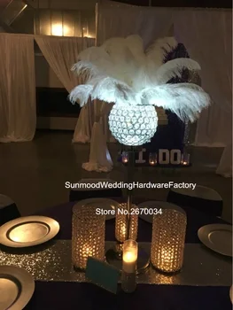 

New product 60cm tall cyrstal pillar sliver wedding feathers centerpieces for decorations