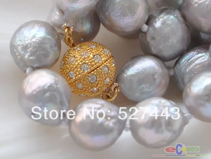 

Wholesale fast Lustre 17" 13mm GRAY almost round BAROQUE Edison PEARL NECKLACE AAA