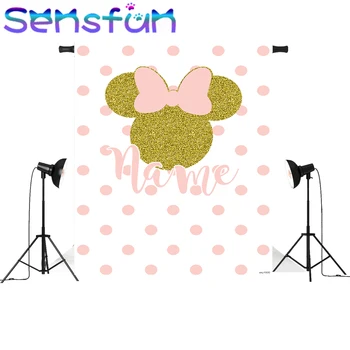 

sxy1000 Custom Minnie Backdrop Baby Birthday Party Banner Photography Background Polka Dots Pink Bow Decoration Photobooth 5x7ft