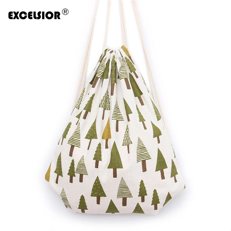 

EXCELSIOR 2018 Brand New Women Canvas Drawstring Bag Tree Printing Sackpack Female Backpack Girls School Bag Mochila Bucket