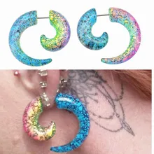 Поддельные Украшения для пирсинга в стиле панк для тела, беруши для ушей, 18 г, акриловые черные вишни и радужные брызги, искусственный спиральный Пинчер alargador de orelha