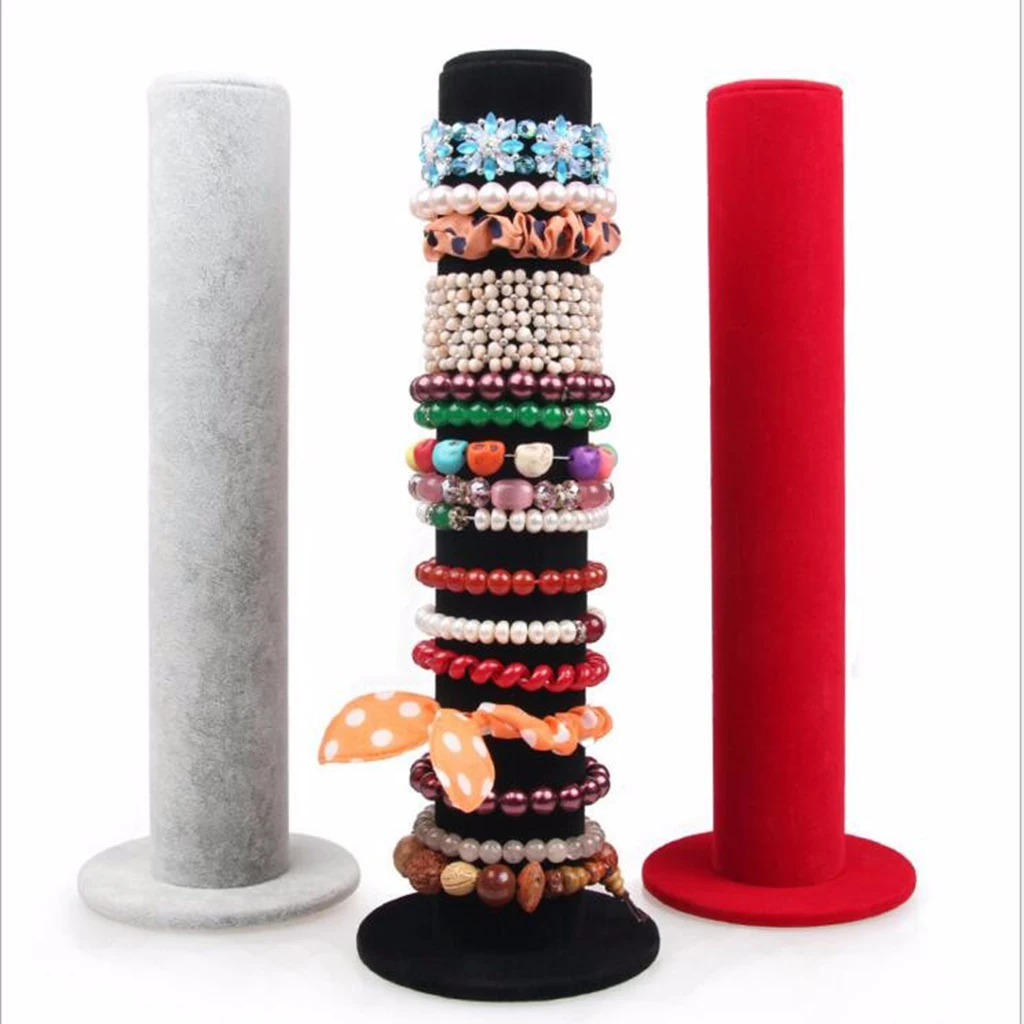 Portable PVC Bar Velvet Covered T-Bar Vertical Tower Jewelry Bracelet Watch Stand Bangle Display White/Black