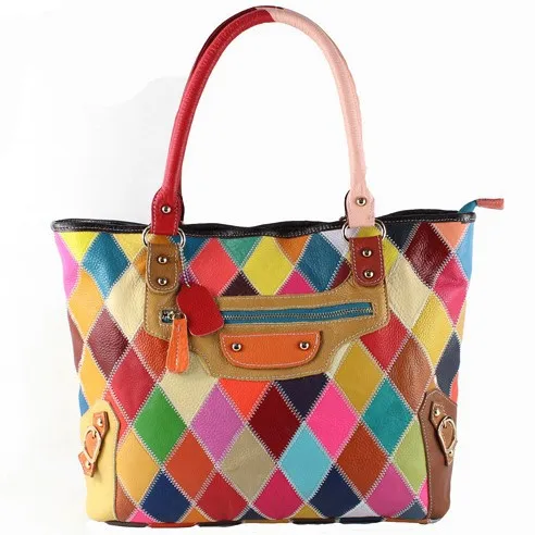 Fashion Ol Style Colorful Patchwork Leather Women Handbags Block Fashion Ol Style Colorful Patchwork Leather Women Handbags Block Color Bags Genuine 2017 New