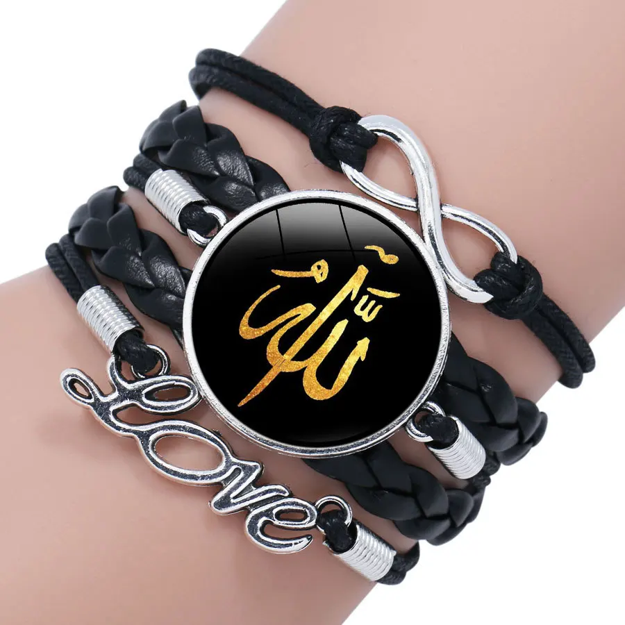 

2019 New Arabic Muhammad Islamic Leather Bracelet God Allah Charms Bracelets Men Religious Faith Muslim Jewelry Pulseira Masculi