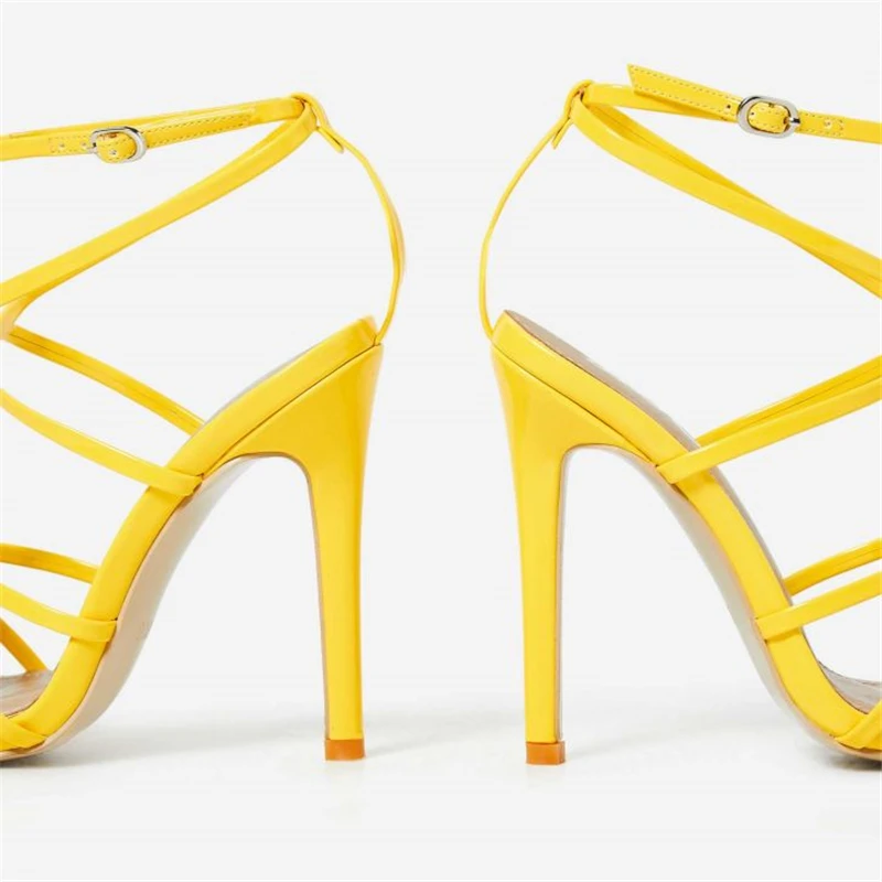 Ouqinvshen Peep Toe Yellow Women Summer Shoes Stiletto Fashion Plus Size 32-48 Sexy Casual Women Heels Buckle Cross-tied Pumps Ouqinvshen Peep Toe Yellow Women Summer Shoes Stiletto Fashion Plus Size 32-48 Sexy Casual Women Heels Buckle Cross-tied Pumps