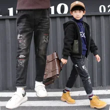 Г., весенние детские штаны с дырками джинсовые детские теплые джинсы для подростков мешковатые брюки для мальчиков рост 110-160 см