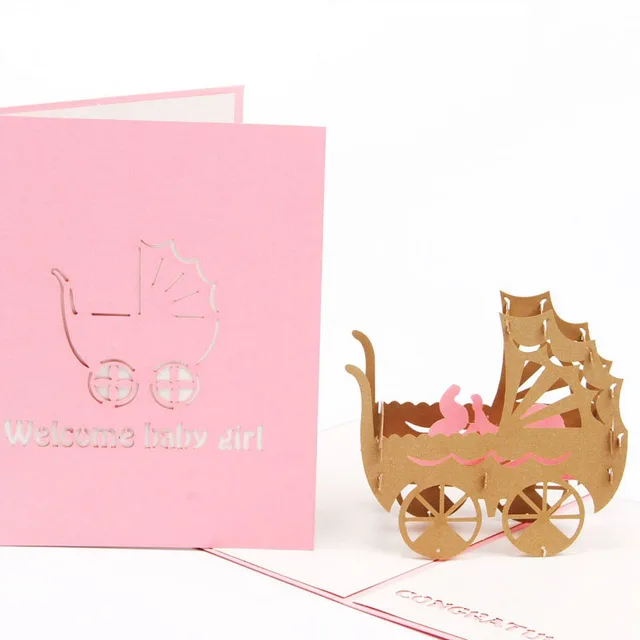 3d laser cut handmade carving newborn baby party paper invitation