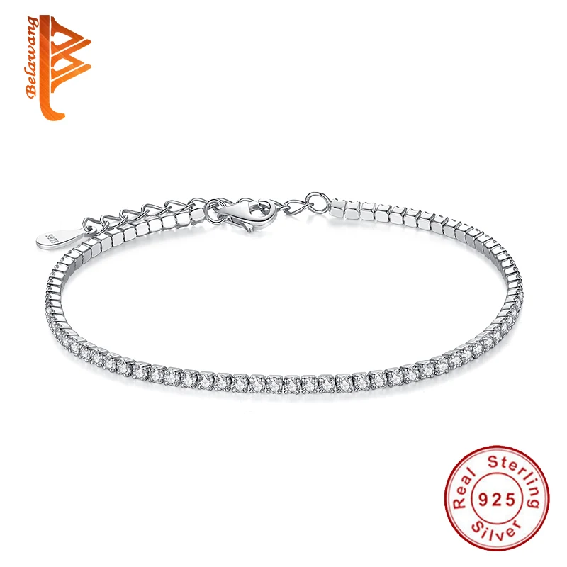 

BELAWANG AAA+ Elegant Square CZ Tennis Charm Bracelets & Bangles for Women 925 Sterling Silver Princess Cut CZ Wedding Jewelry