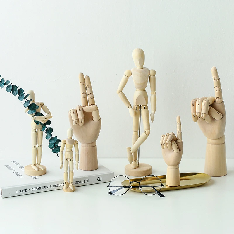 

Simple Joint Wooden Man Hand Puppet Model Glasses Holder Set Home Decoration Cafe Restaurant Office Craft Desktop Display Gift