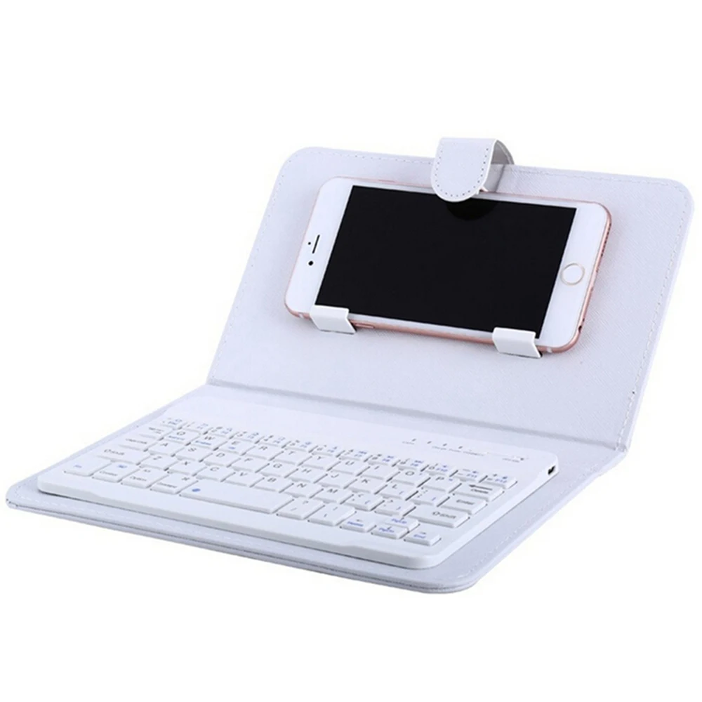 Портативный беспроводной Чехол-клавиатура из искусственной кожи, защитный чехол для мобильного телефона с клавиатурой Bluetooth для IPhone 4,5-6,8/Android - Цвет: Белый