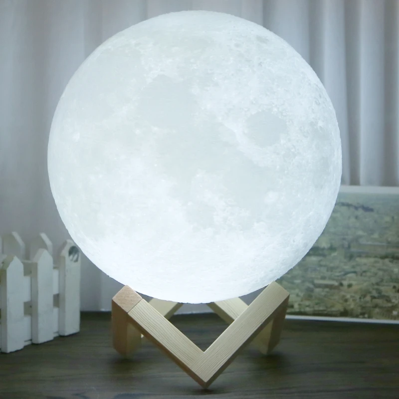  Rechargeable 3D Magical LED Luna Night Light Moon Lamp Desk USB Charging 2 Color Change Touch Contr