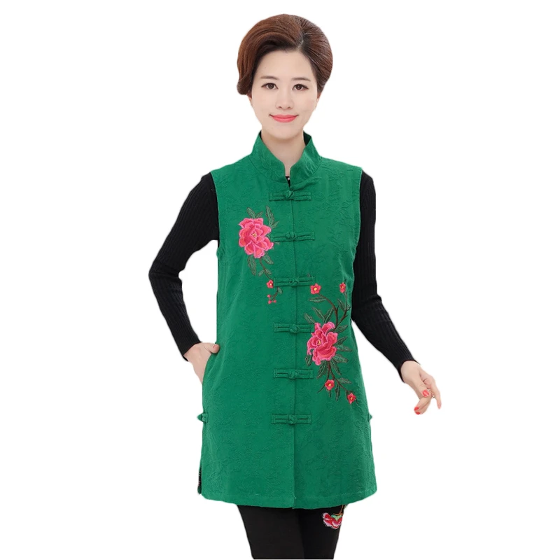 

2018 Spring Autumn New National Style Cotton Linen Coat Embroidery Loose Large Size Mother Jackets Middle-aged Women's Vest A250