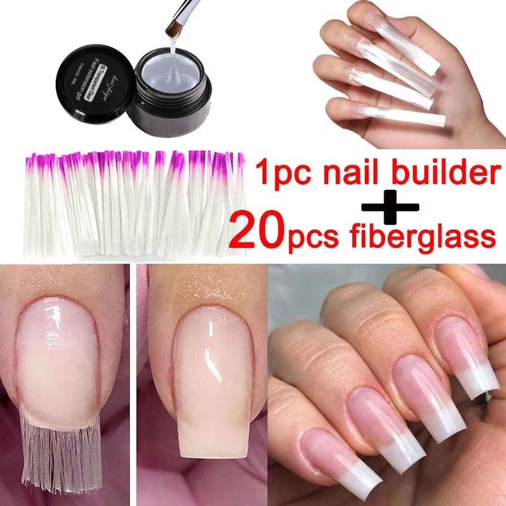 Fibernails волокно стекло для акрилового маникюра салон волокно стекло для наращивания ногтей Акриловые Советы маникюрный салон набор инструментов 20 шт