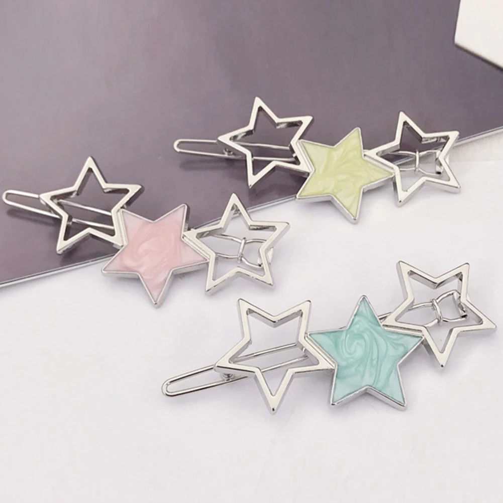 

Geometric Chic Hairpins Five-pointed Star Round Acetate Alloy Hair Clip Stone Hairpin Barrette Pink Yellow Gray Girls Headwear