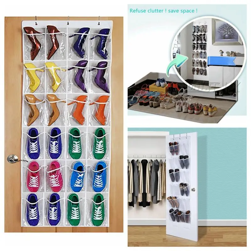 24 Pockets Convenient Clear Over Hanging Door Shoe Rack