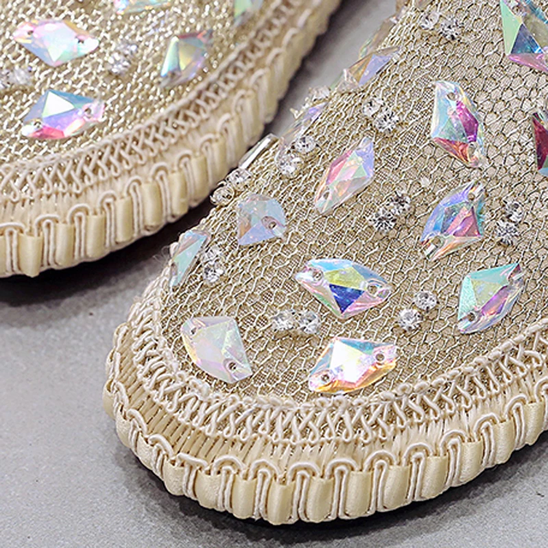 LazySeal; повседневные женские туфли без задника из сетчатого материала на плоской подошве; женские Вьетнамки; женские дышащие шлепанцы с кристаллами; Baotou Mujer Zapatos
