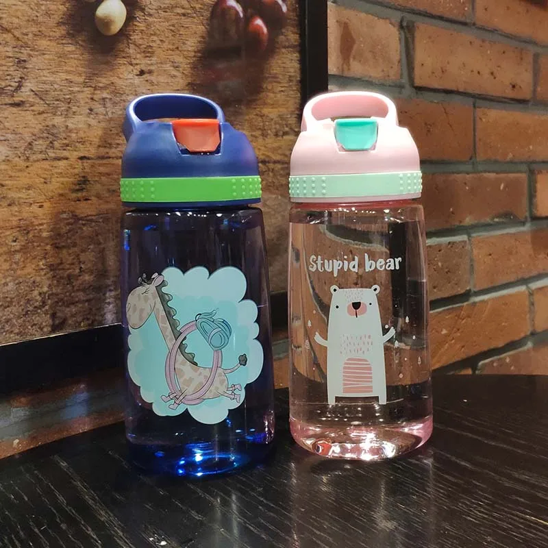 

4 Colors Baby Bottle Infant Newborn Cup Children Learn Feeding Drinking Bottle Kids Straw Juice Water Bottles 450ML