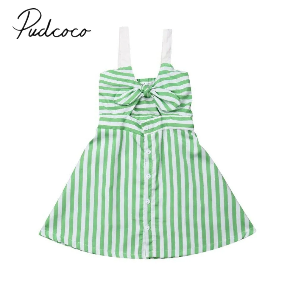 

2019 Baby Summer Clothing 2-6Y Toddler Kid Baby Girl Striped Party Dress Front Bow Sleeveless Sundress Spaghetti Gown Clothes