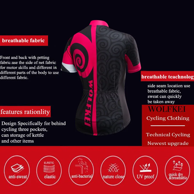Wolfkei Для женщин Ropa Ciclismo Велоспорт Джерси Шорты для женщин комплект/стрейч велосипед Майо быстросохнущая Велосипедная форма Спортивная# WKG00023
