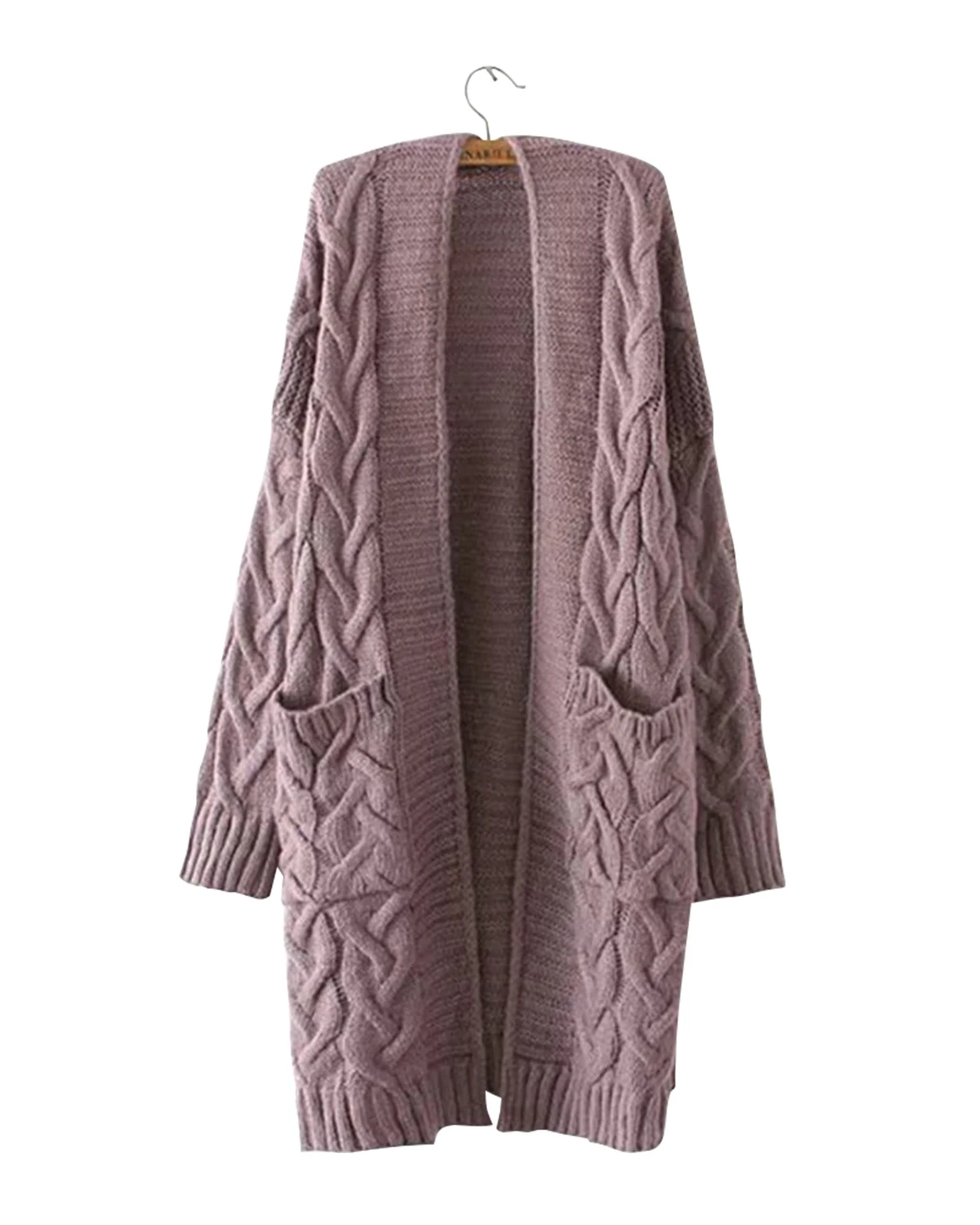 

Kenancy Twist Braided Pocket Long Cardigan Loose V-Neck Full Sleeve Cardigan