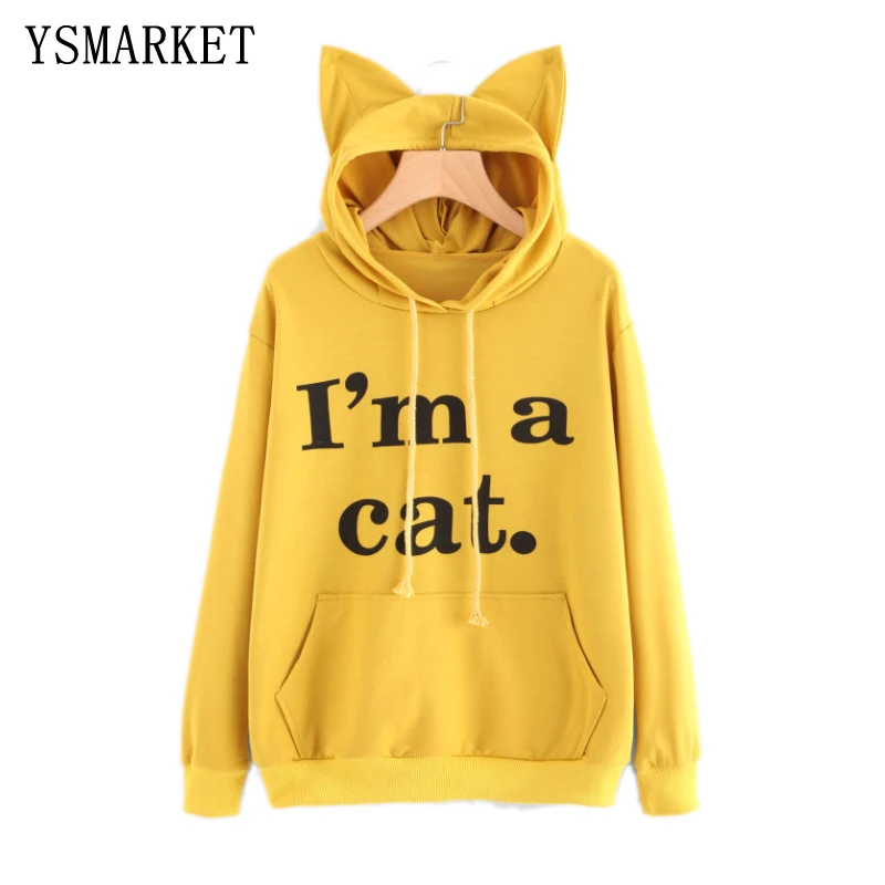 Slogan print cat ear hoodie Clearance