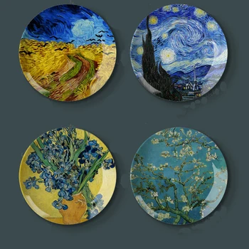 Disco de porcelana decorado con Pintura de Van Gogh, para colgar en la pared, de 8 pulgadas. Arte Nouveau.