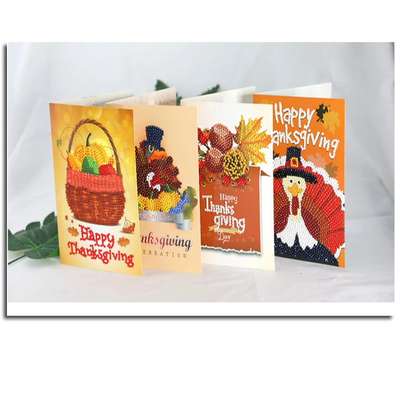 

Diamond Painnting Thanksgiving Greeting Cards Full Round 5d Children's Gift DIY Painting Kits Diamond Painting Holiday cards