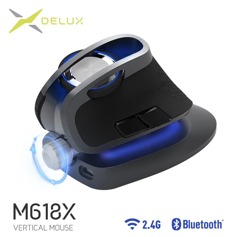 Delux M618X беспроводная Вертикальная мышь с регулируемым углом наклона Bluetooth 3,0 4,0+ 2,4 ГГц эргономичная перезаряжаемая мышь для 4 устройств Windows - Цвет: M618XBlack