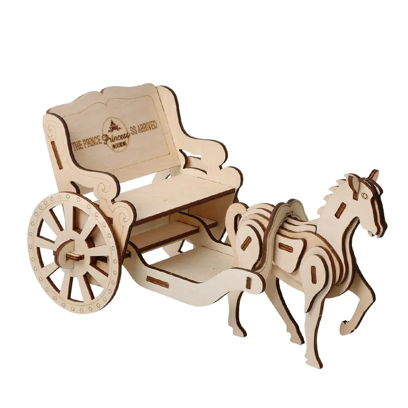 

Children's wooden creative assembly toy carriage Princess car 3D assembly model fun model assembled ornaments children's gift