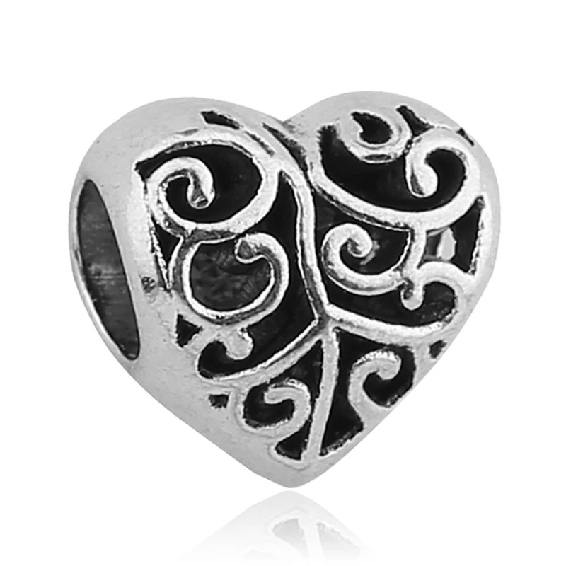 

Free Shipping 1PC European Style Silver Bracelet Jewelry Accessories Vintage Heart Beads Fit Pandora Snake Chain Bracelets