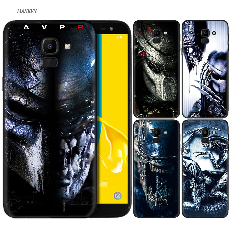 

Abstract Black Silicone Case for Samsung Galaxy J4 J6 A6 A8 Plus A7 A9 J8 2018 A5 2017 Soft Cover Shell Alien vs Predator Anime