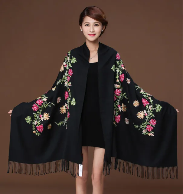 New Arrival Shawl Women Embroider Flower Wrap Shawl Cashmere Scarf