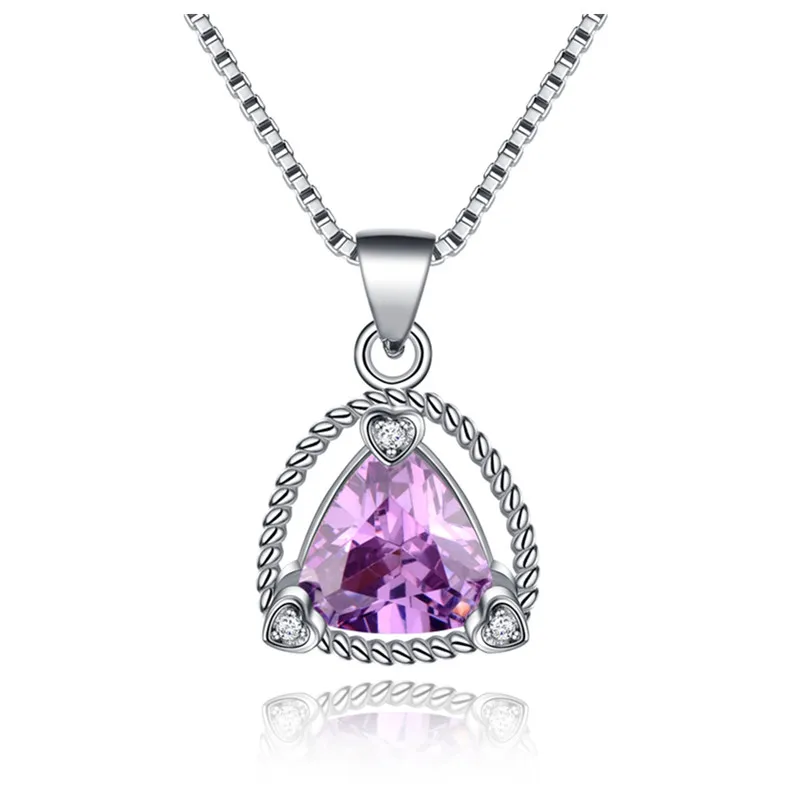 Vintage Triangle Purple Gemstones Pendant Necklace 925 Silver Jewelry Gift in Pendants from