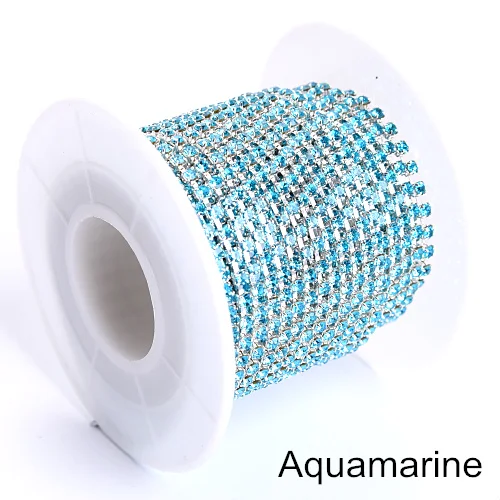 10 ярдов SS6 2 мм Красочные пришитые стразы на цепочке с серебряной основой Хрустальные стеклянные стразы на цепочке для одежды B3787 - Цвет: Aquamarine
