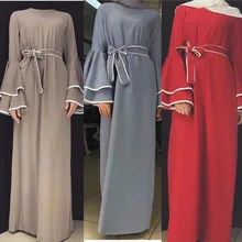 Мусульманский полосатый abaya с расклешенными рукавами длинные платья кардиган кимоно длинный халат Платья Туника Vestidos Ближний Восток Рамадан Арабский исламский