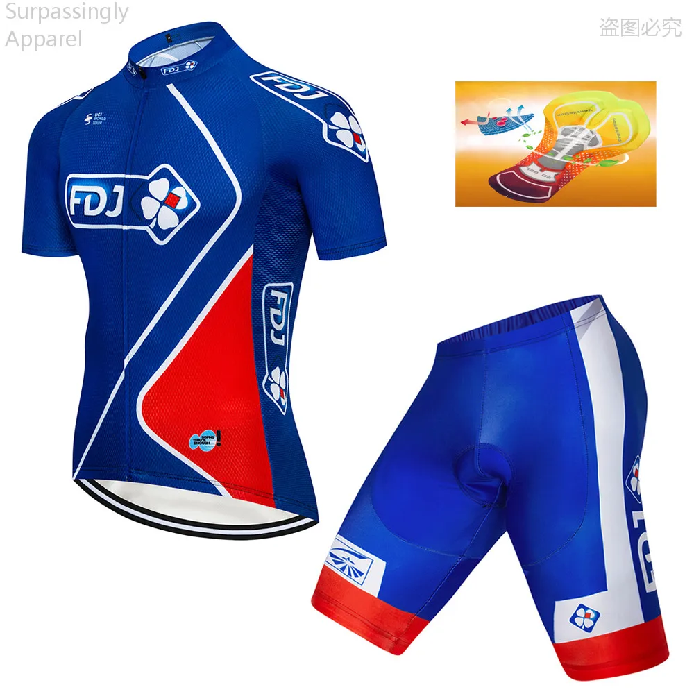 

2019 FDJ Cycling Pro Team Jersey Set Summer Short Sleeves Bike Clothing Ropa Ciclismo Cycling Clothing Sports Suit 16D Gel Pad