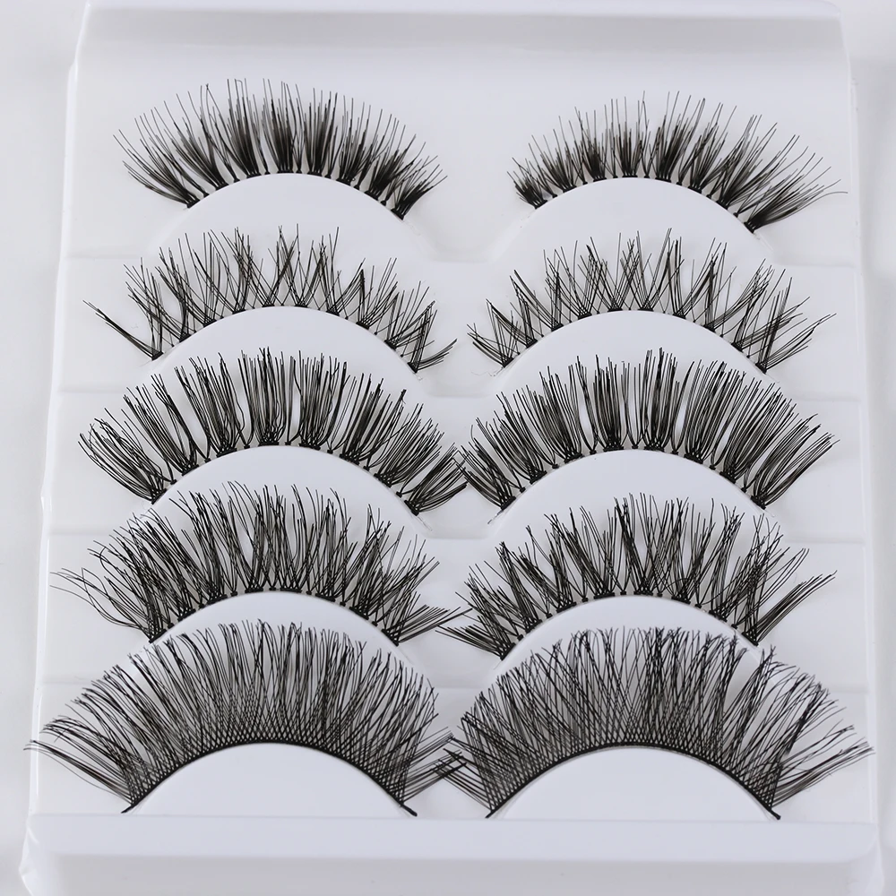 

5 Pairs Multipack 5 Styles False Eyelashes 3D Silk Fiber Wispy Cross Long Lashes Natural Beauty Makeup Eye Lashes Extension Tool