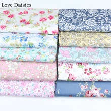 Хлопок, саржевая ткань, пасторальная, розовая, желтая, голубая, голубая, маленькая, голубая, белая, бордовая, с цветком, для рукоделия, детская одежда, платье