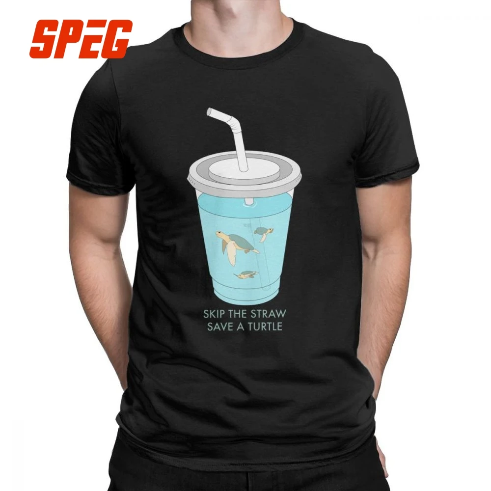 

Men's T-Shirts Skip The Straw Save A Turtle 100% Cotton Tee Animal Marine Biology Endangered Plastic T Shirt Clothes Adult
