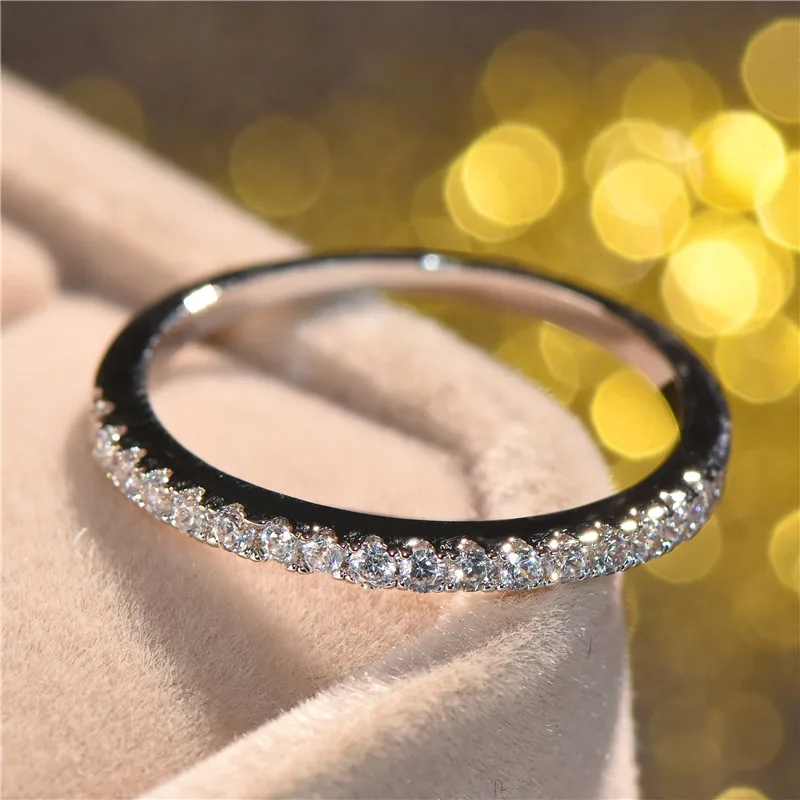 Бамос женский кристалл простой круглый кольцо 925 серебро Заполненные ювелирные изделия Роскошные CZ камень кольцо Свадьба обручальные кольца для женщин