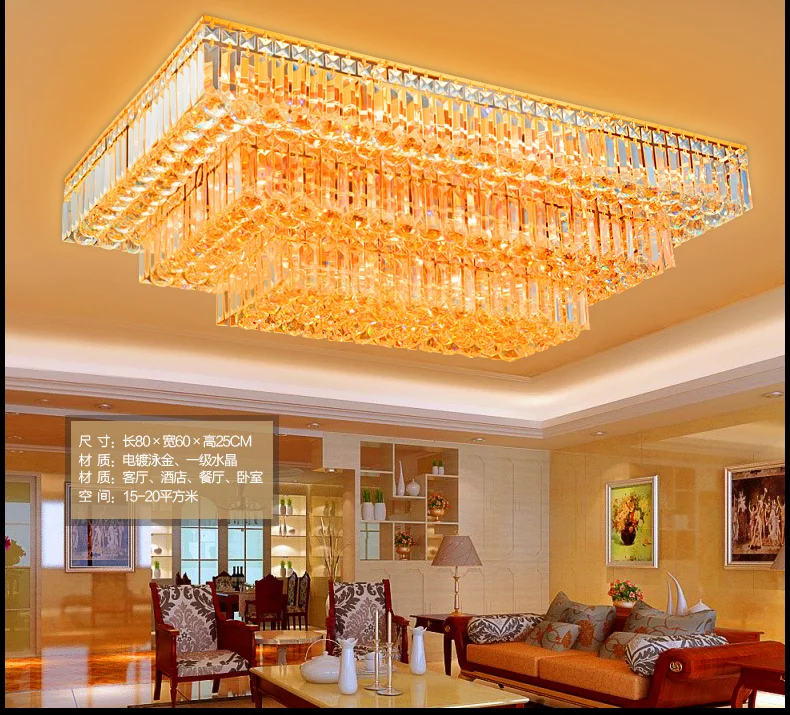 Европейский прямоугольный Хрустальный потолочный светильник, лампа для гостиной, современный потолочный светильник для спальни, светодиодный светильник для ресторана