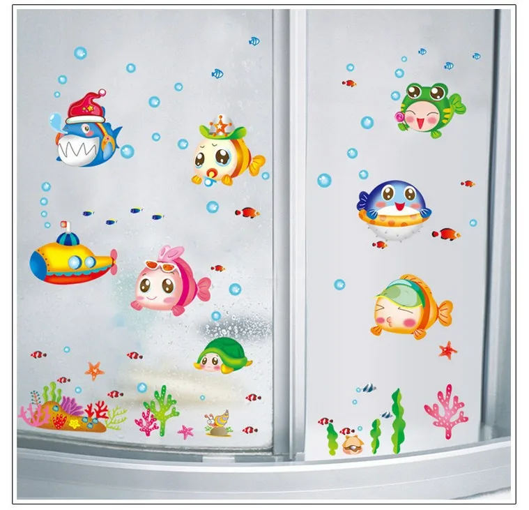 Underwater World Cartoon Baby Fish For Children Nursery Kindergarten Room Home Bathroom Glass Decoration | Дом и сад